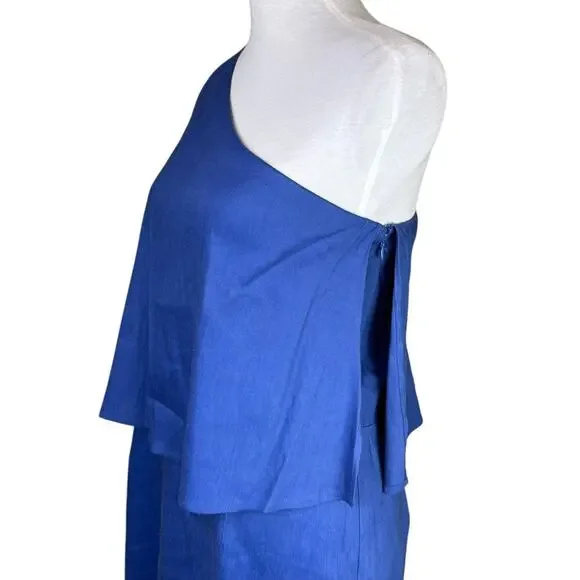 Antonio Melani NWT Dark Blue Linen Blend One Shoulder Overlay Sheath Dress - Picture 4 of 10